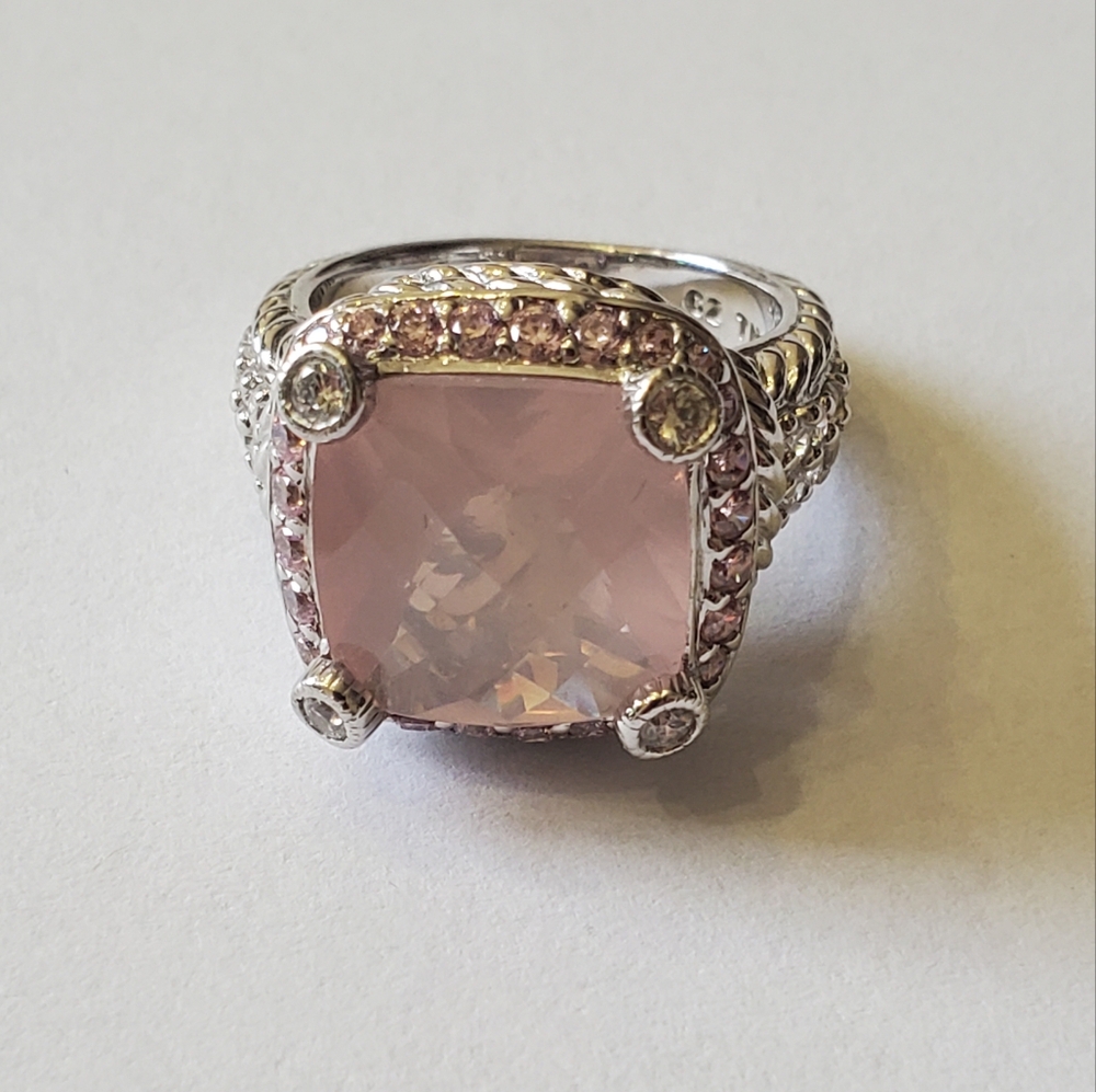 Judith Ripka Pink Quartz & Diamonique Ring, Size 6